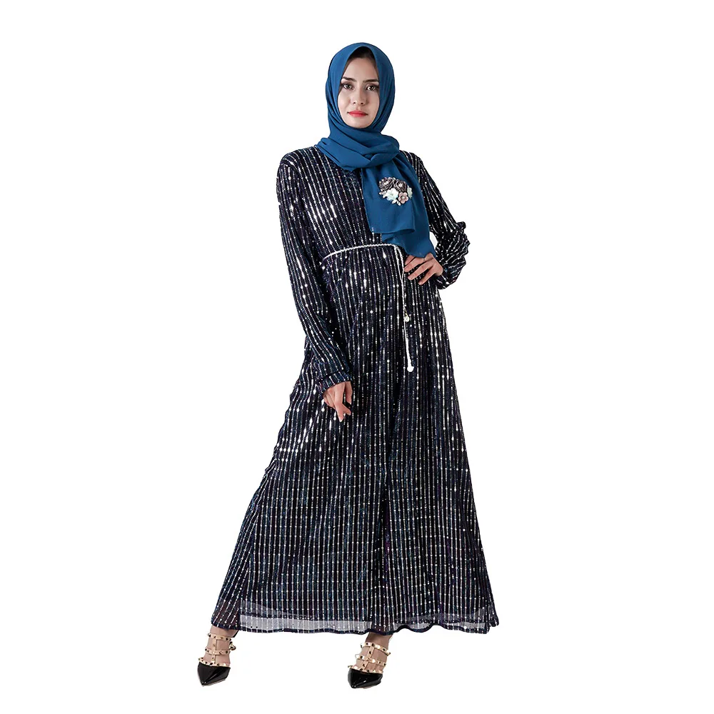 Осенние женские мусульманские платья абайя хиджаб халат-кимоно льняная Макси