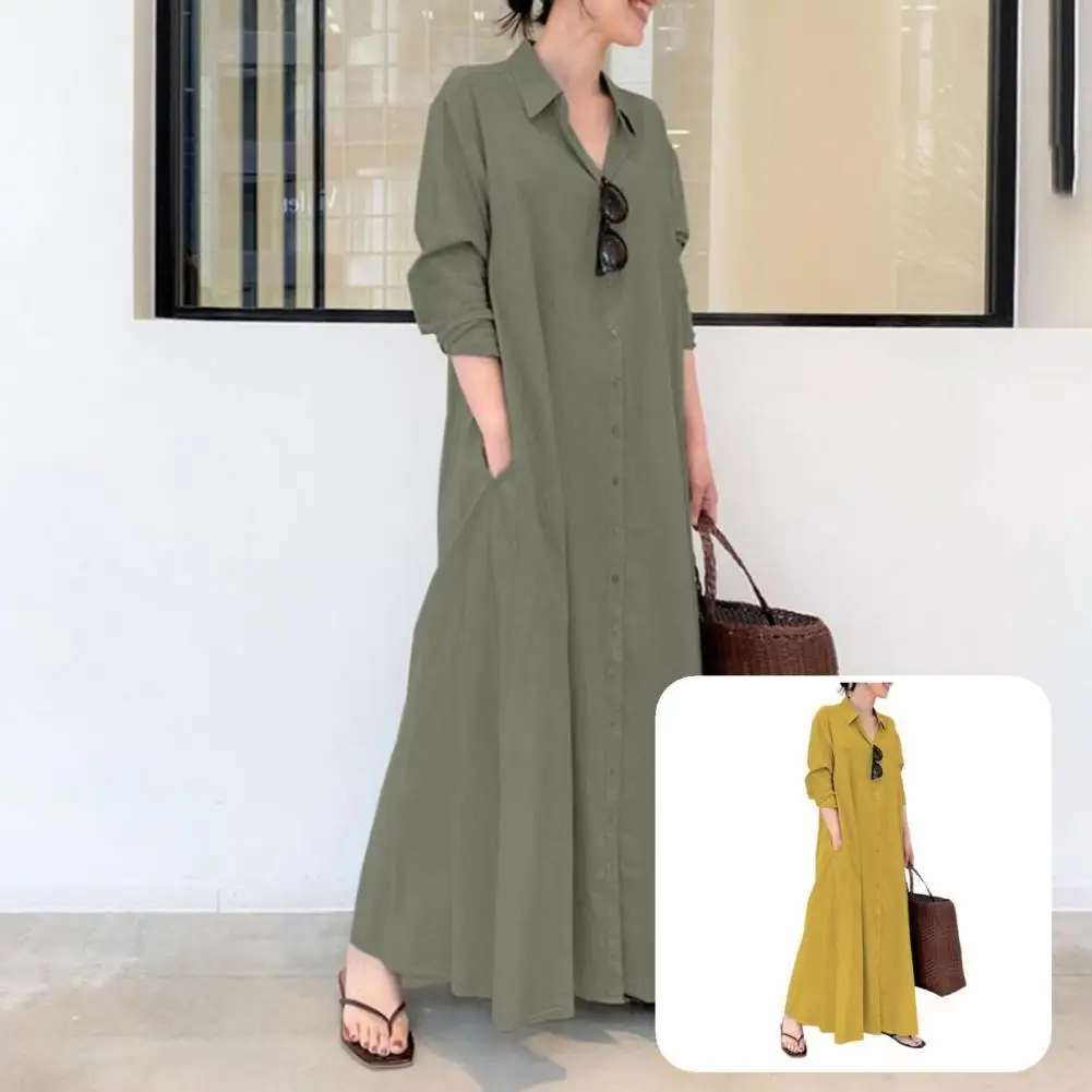 Women Stylish Solid Color Large Hem Dress Sundress Loose Sundress Turndown Collar for Vacation
Women Stylish Solid Color Large Hem Dress Sundress Loose Sundress Turndown Collar for Vacation