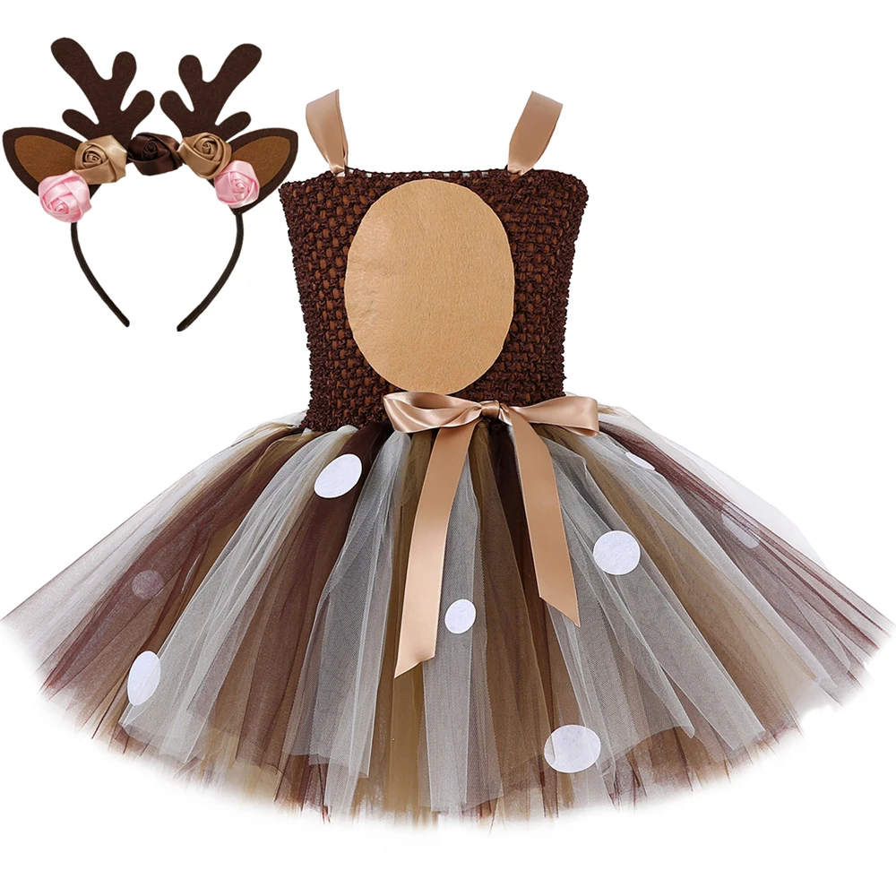 

Girls Christmas Deer Tutu Dress Baby Girl Birthday Party Dresses Purim Halloween Animal Cosplay Costume for Kids Clothes 1-14Y