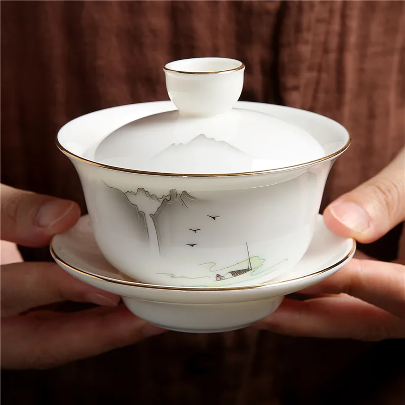 

Tea Bowl 140ml Creative Ceramic Porcelain Tea Tureen Chinese Kung Fu Teaware Drinkware Master Cup Gaiwan Puer Cups Decor Crafts