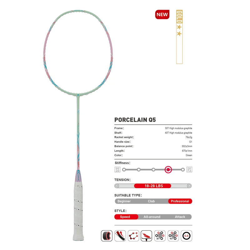 

Kawasaki Badminton Racket 30T Carbon Fiber Box Frame Racquet For Professional Players With High Elastic Shaft Porcelain Q5
