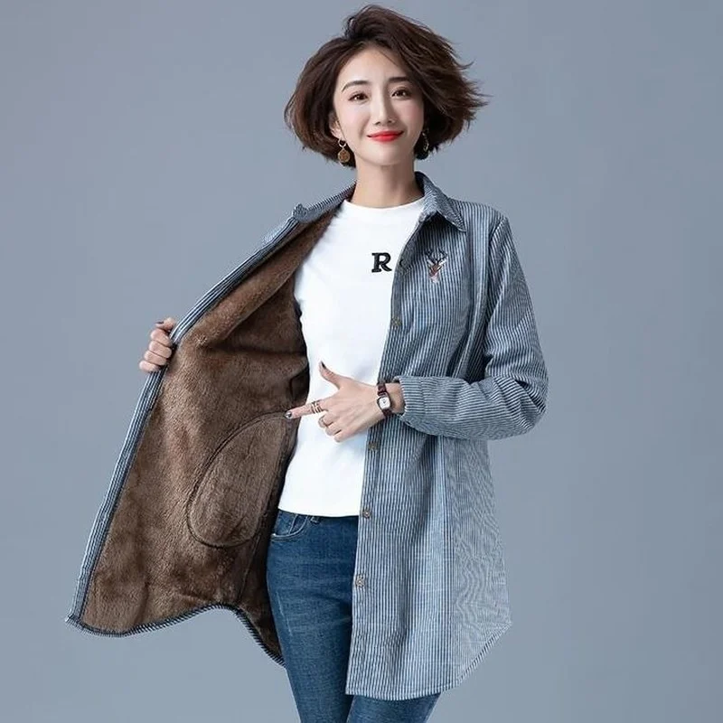 Autumn Winter Women Cotton Flannel Warm Thicken Embroidery Long Sleeve Blouse Striped Shirt Casual Flannel Tops Plus Size Y593
Autumn Winter Women Cotton Flannel Warm Thicken Embroidery Long Sleeve Blouse Striped Shirt Casual Flannel Tops Plus Size Y593