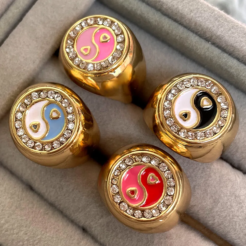 New Crystal Yin Yang Tai Chi Rings for Women Men Multicolor Enamel Charm Metal Chinese Style Ring Fashion Personality Jewelry
New Crystal Yin Yang Tai Chi Rings for Women Men Multicolor Enamel Charm Metal Chinese Style Ring Fashion Personality Jewelry