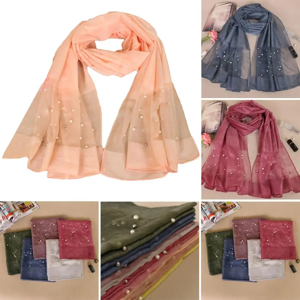 

12PCS Fashion Women Pearl Large Scarf Islamic Solid Color Muslim Hijab Lady Wrap Shawl Scarf Stole Random Color