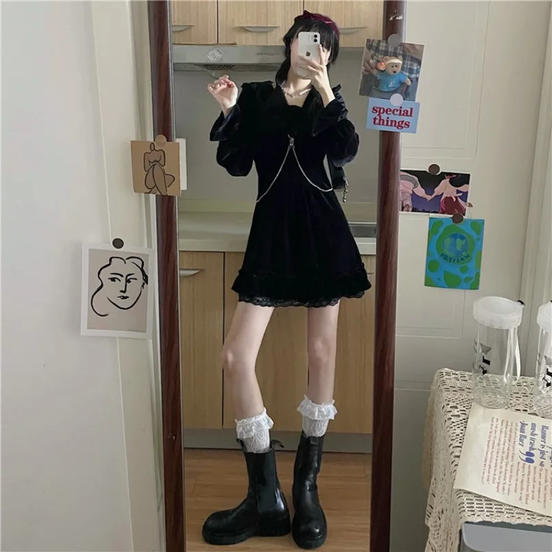 Black Kawaii Goth Dress Women Spring Elegant Retro Party Mini Dress Female Casual Sweet Japanese Korean Lolita Dress Women 2021
Black Kawaii Goth Dress Women Spring Elegant Retro Party Mini Dress Female Casual Sweet Japanese Korean Lolita Dress Women 2021