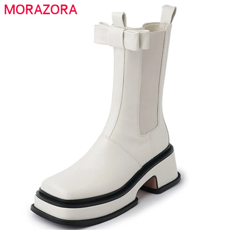 MORAZORA Hot Sale Mid Calf Boots Women Genuine Leather Shoes Square Toe Stretch Slip On Platform Shoes Bowknot Women Boots
MORAZORA Hot Sale Mid Calf Boots Women Genuine Leather Shoes Square Toe Stretch Slip On Platform Shoes Bowknot Women Boots