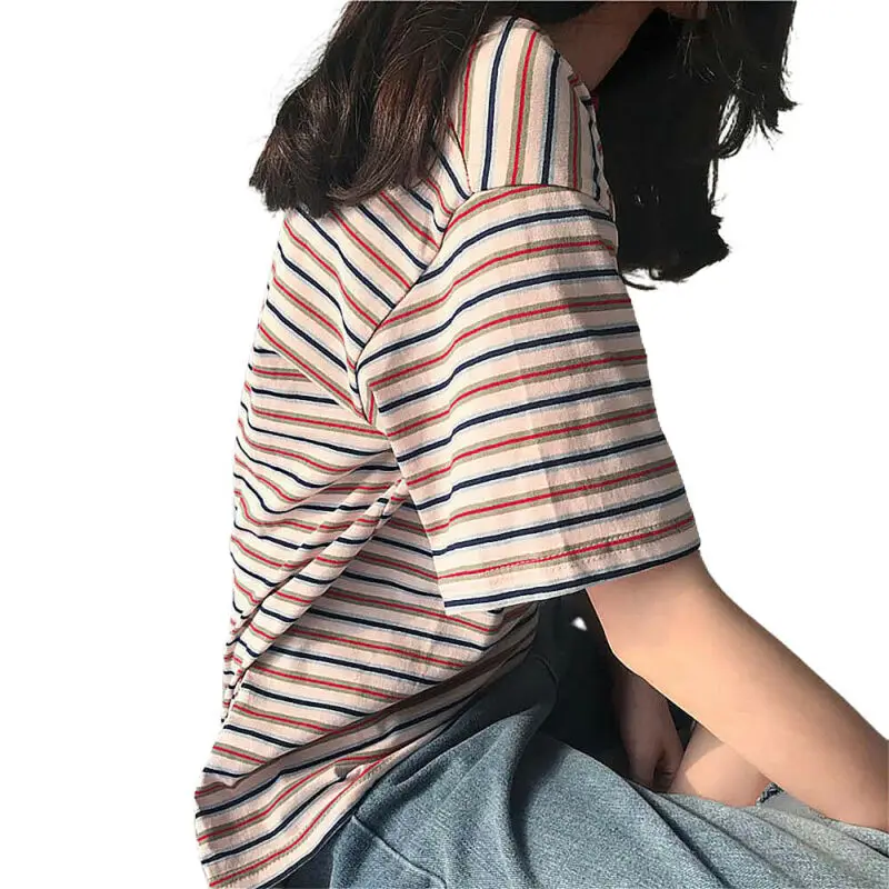 Women Short Sleeve T-Shirt Casual Tops Summer Loose Fit Striped Blouse Basic Tee
Women Short Sleeve T-Shirt Casual Tops Summer Loose Fit Striped Blouse Basic Tee