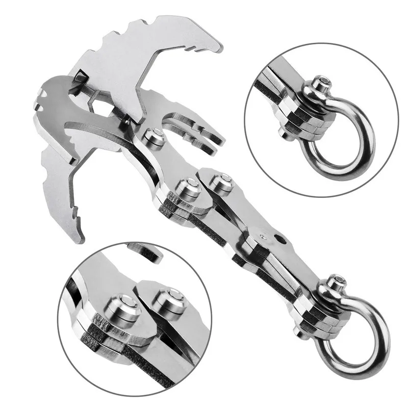 Grappling Hook Folding Gravity Grappling Hook Outdoor Climbing Claw Survival Carabiner Stainless Steel Folding Grappling Hook