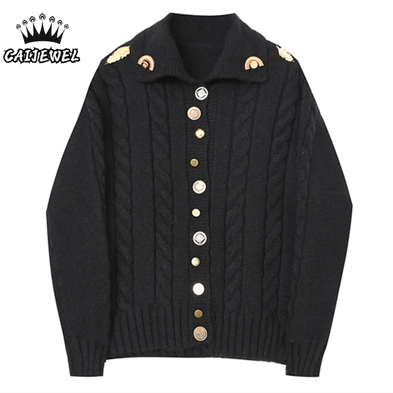 Women's Knitted Cardigan Sweater Autumn Winter Black Baggy Korean Fashion Ladies Tops Long Sleeve Vintage Button Sweater Coat
Women's Knitted Cardigan Sweater Autumn Winter Black Baggy Korean Fashion Ladies Tops Long Sleeve Vintage Button Sweater Coat