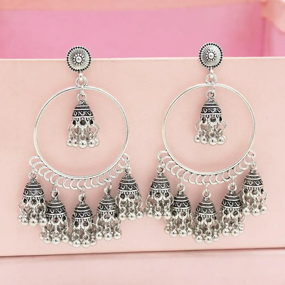 Indian Oxidized Big Circle Bell Tassel Jhumka Earrings For Women Vintage Tribal Bollywood Afghan Turkey Pakistan Ethnic Jewelry
Indian Oxidized Big Circle Bell Tassel Jhumka Earrings For Women Vintage Tribal Bollywood Afghan Turkey Pakistan Ethnic Jewelry