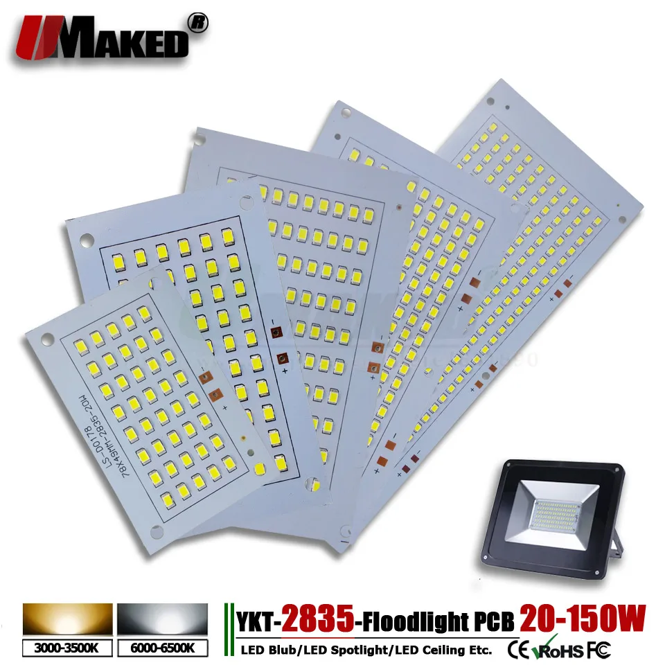 

1pcs SMD 2835 LED PCB Floodlight PCB Plate 20W 30W 50W 100W 150W Light Source Heatsink Aluminum Panel for Outdoor LED lamps DIY