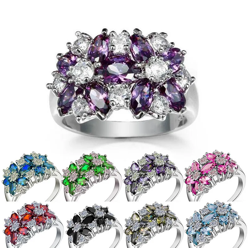 Romantic Flower Shape Lover's Ring Bright Multicolor Zircon Stone Inlaid Fashion Jewelry Cocktail Rings For Women Party Gift
Romantic Flower Shape Lover's Ring Bright Multicolor Zircon Stone Inlaid Fashion Jewelry Cocktail Rings For Women Party Gift