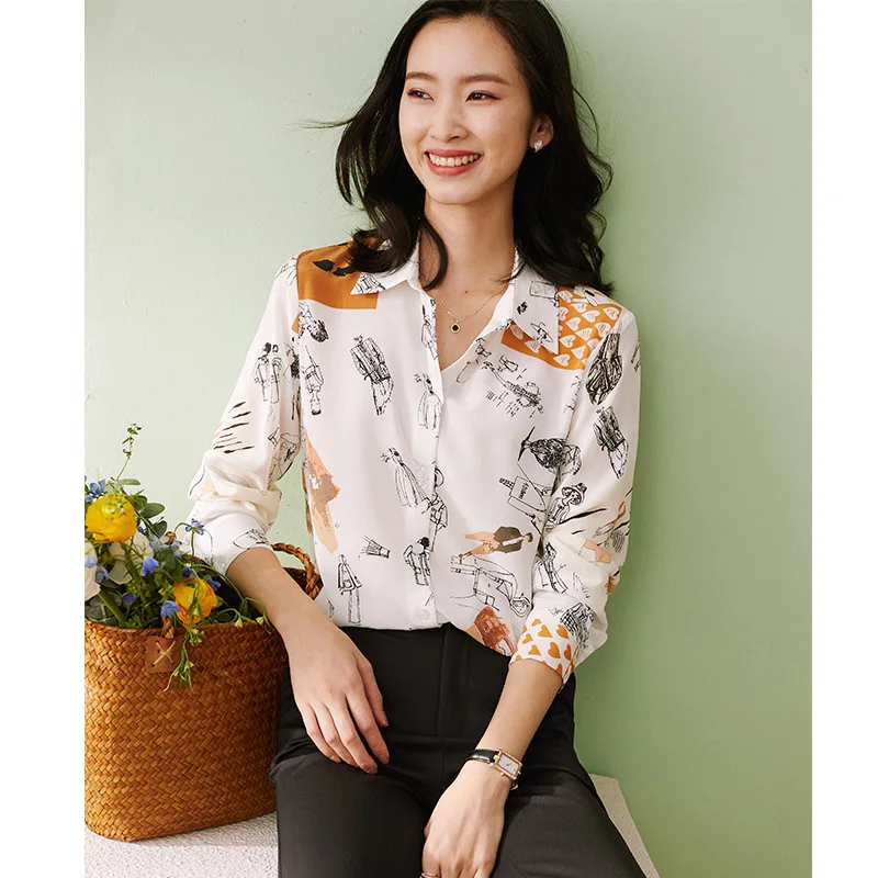 Hand-painted cartoon printed casual women's silk shirt 2020 spring new style 100% silk blouse contrast color shirt
Hand-painted cartoon printed casual women's silk shirt 2020 spring new style 100% silk blouse contrast color shirt