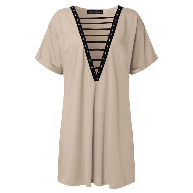 ZANZEA Women Sexy Deep V Neck Short Sleeve Solid Tops Summer Blouse Fashion Lace Up Shirt Casual Loose Blusas Tee Plus Size
ZANZEA Women Sexy Deep V Neck Short Sleeve Solid Tops Summer Blouse Fashion Lace Up Shirt Casual Loose Blusas Tee Plus Size