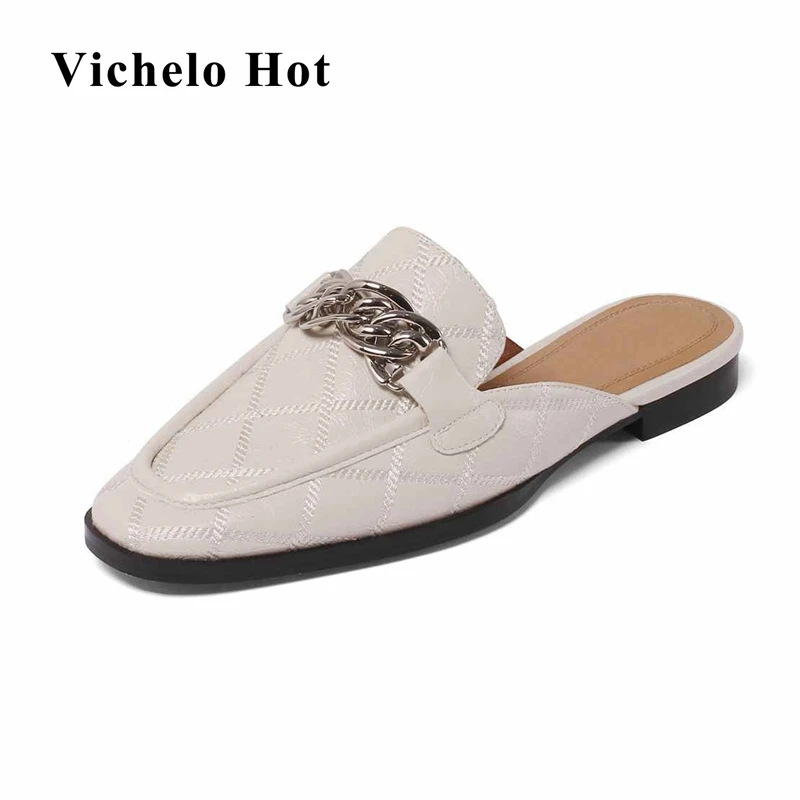 Vichelo Hot round toe low heels metal fasteners vintage solid Korean girls simple style slip on summer women outside slipper L25
Vichelo Hot round toe low heels metal fasteners vintage solid Korean girls simple style slip on summer women outside slipper L25