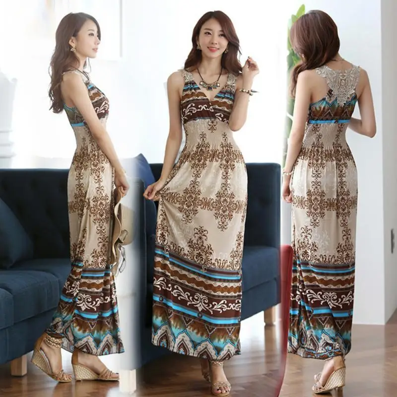 Summer Women Maxi Long Dress V- Neck Beach Printed Dress Women Sexy Sleeveless Bohemian Dress Vestidos 
Summer Women Maxi Long Dress V- Neck Beach Printed Dress Women Sexy Sleeveless Bohemian Dress Vestidos