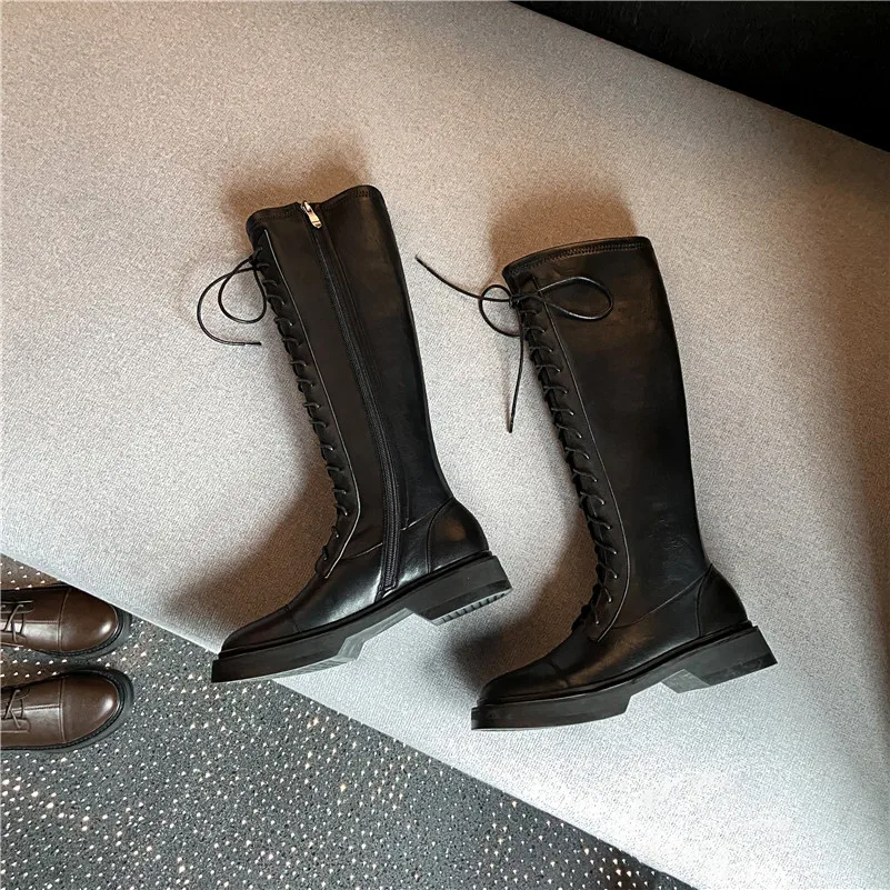 ANNYMOLI Real Leather Flat Platform Long Boots Women Motorcycle Boots Shoes Zipper Cross Tied Lady Knee High Boots Autumn Brown
ANNYMOLI Real Leather Flat Platform Long Boots Women Motorcycle Boots Shoes Zipper Cross Tied Lady Knee High Boots Autumn Brown