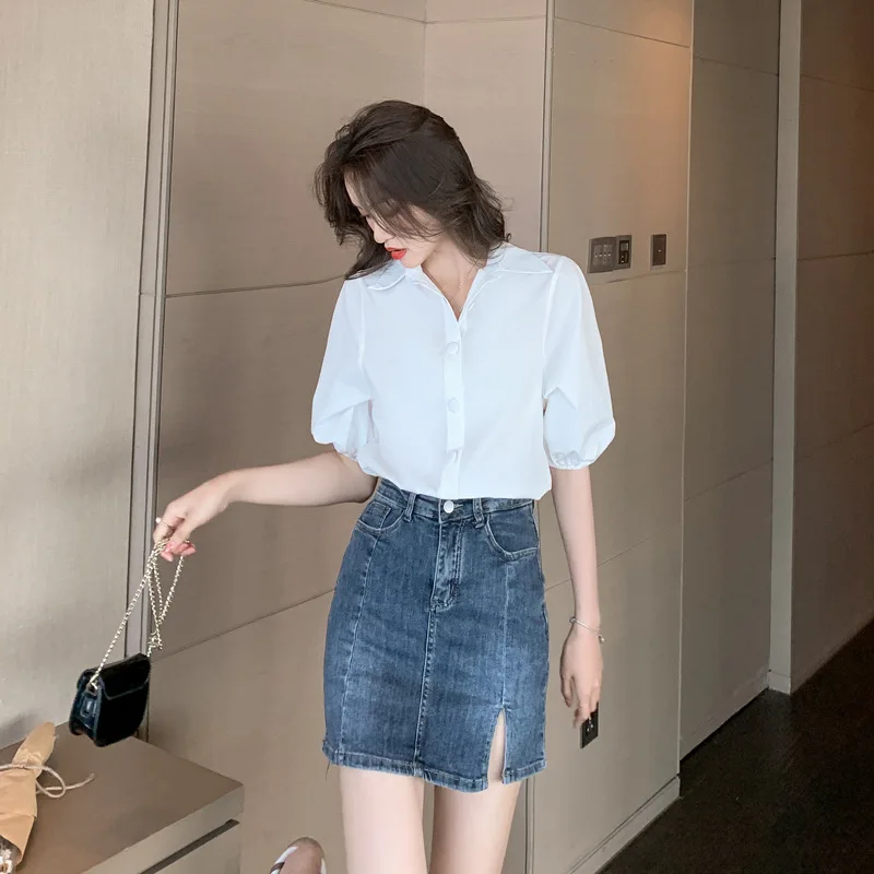 2021 summer new style puff sleeve chiffon white shirt western style Korean professional top women
2021 summer new style puff sleeve chiffon white shirt western style Korean professional top women