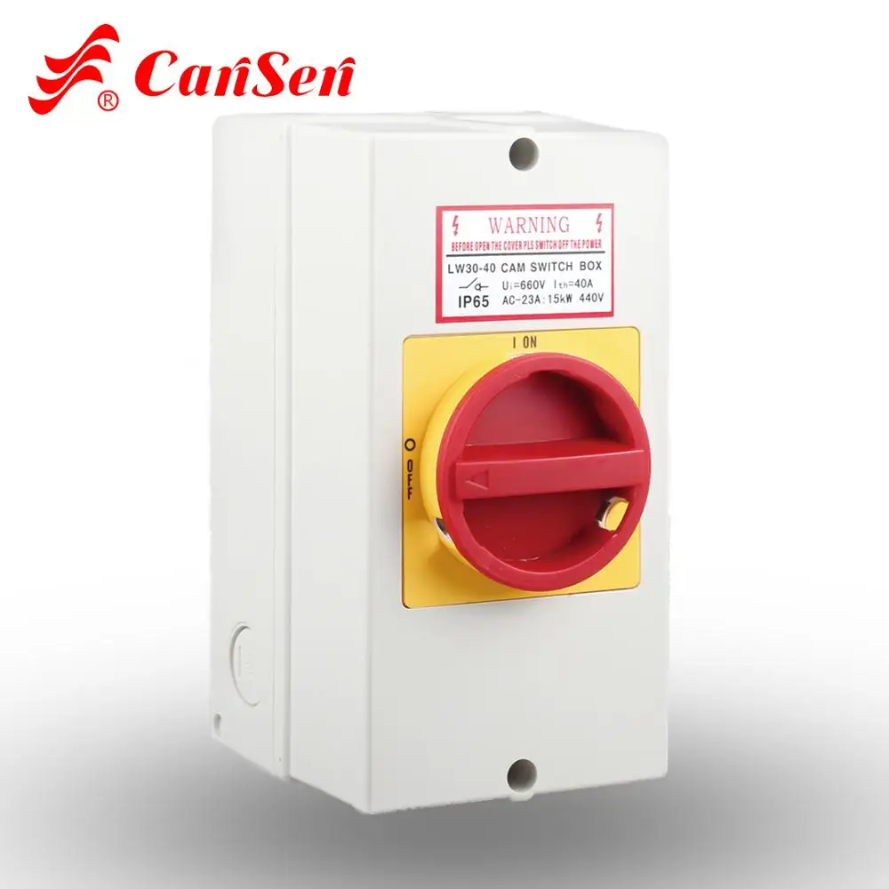 Cam Switch Ue 440V Ith 40A Isolating switch 3P with IP65 waterproof protective box (CE, CCC, TUV certificate)
Cam Switch Ue 440V Ith 40A Isolating switch 3P with IP65 waterproof protective box (CE, CCC, TUV certificate)