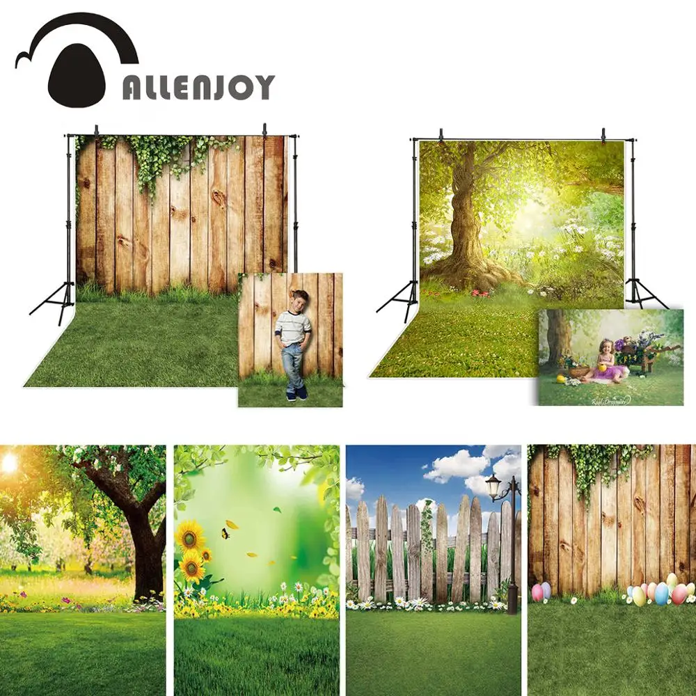 Allenjoy весенние фоны для фотосъемки Пасхальная трава парк плюща деревянная стена