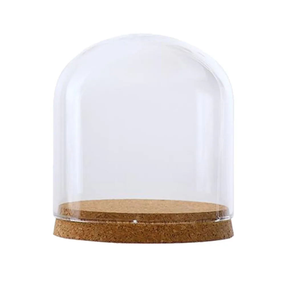 

Decorative Clear Glass Cloche Bell Jar Display Case with Rustic Wood Base/Tabletop Centerpiece Dome Dia. 12cm