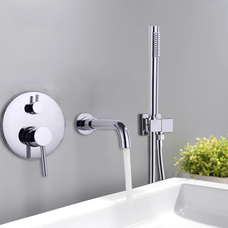 

Concealed Basin Sink Faucet Bathtub Faucet Wall Mounted Bathroom Tub Mixer Tap 360 Rotation Spout Plastic Hand Shower Head