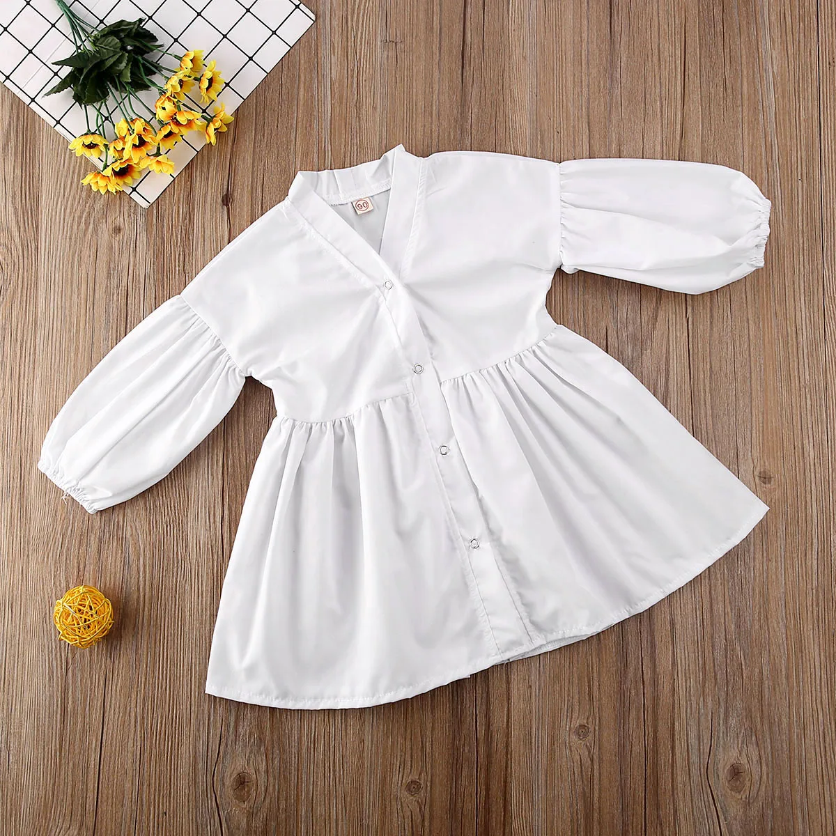 2020 Baby Spring Autumn Clothing Toddler Kid Girl Clothes Long Puff Sleeve Wasit Shirt Top Dress Outfit With Elastic Girdle | Детская