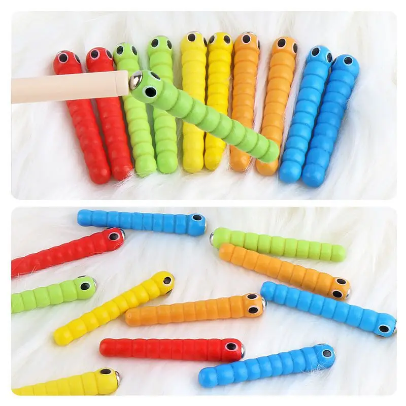 

1 Wand 5 Worms for Catch Worm Game Strawberry Grasping Baby Wooden Toys Accessories Montessori Educational Toys For Children