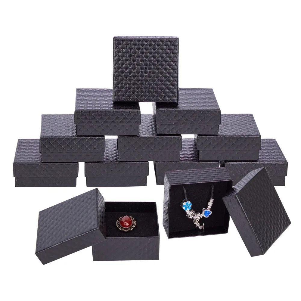 

12pcs Balck Cardboard Jewelry Boxes for Pendant & Earring & Ring jewelry packaging display Gifts Box Square 7.5x7.5x3.5cm