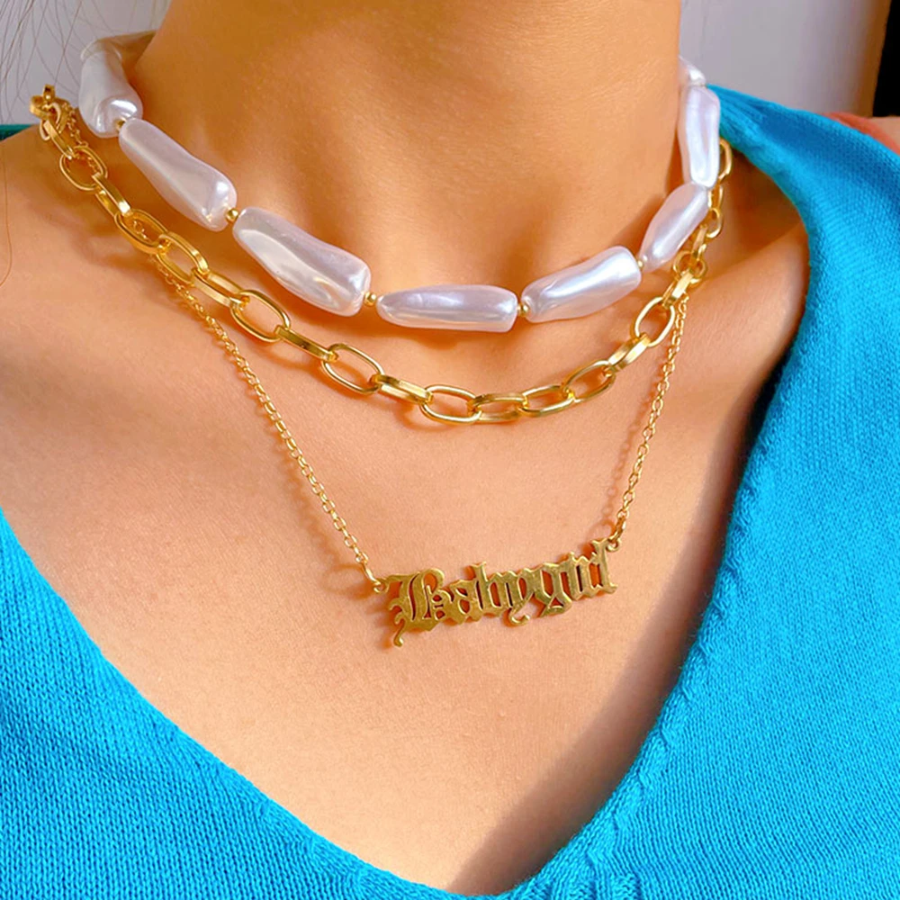 3 Pcs Boho Baroque Irregular Pearl Beads Choker Babygirl Letter Necklaces For Women Gold Color Clavicle Chain Necklaces Jewelry
3 Pcs Boho Baroque Irregular Pearl Beads Choker Babygirl Letter Necklaces For Women Gold Color Clavicle Chain Necklaces Jewelry
