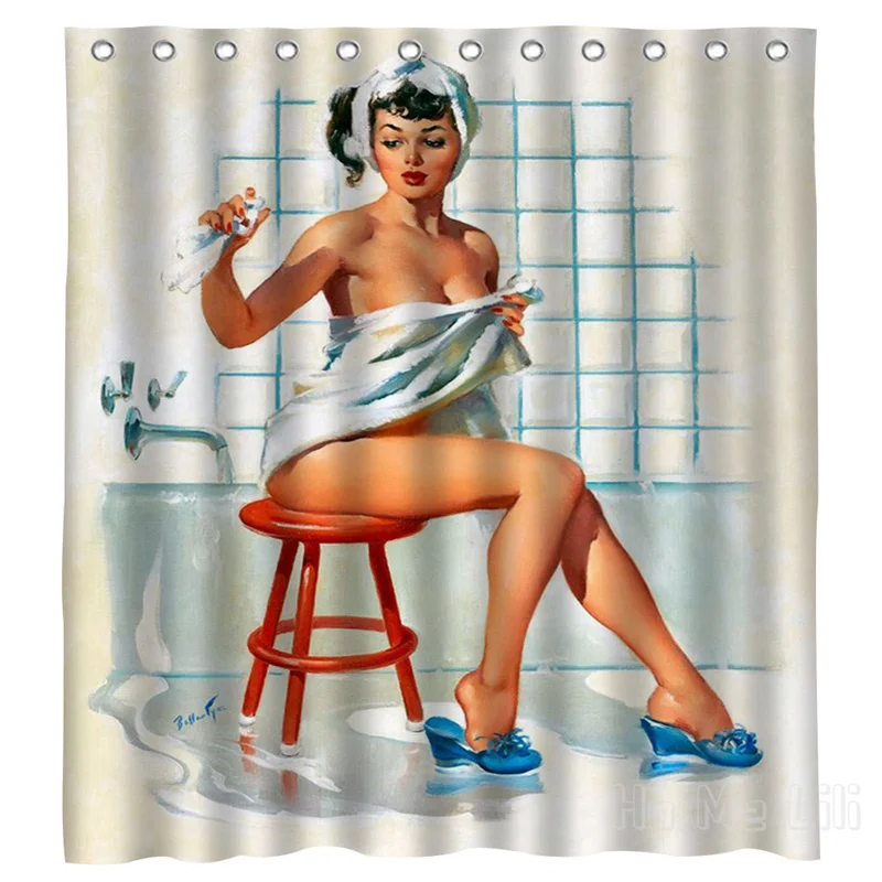 

Bathroom Girl Retro Design Waterproof Bathroom Partition Curtain Home Accessories
