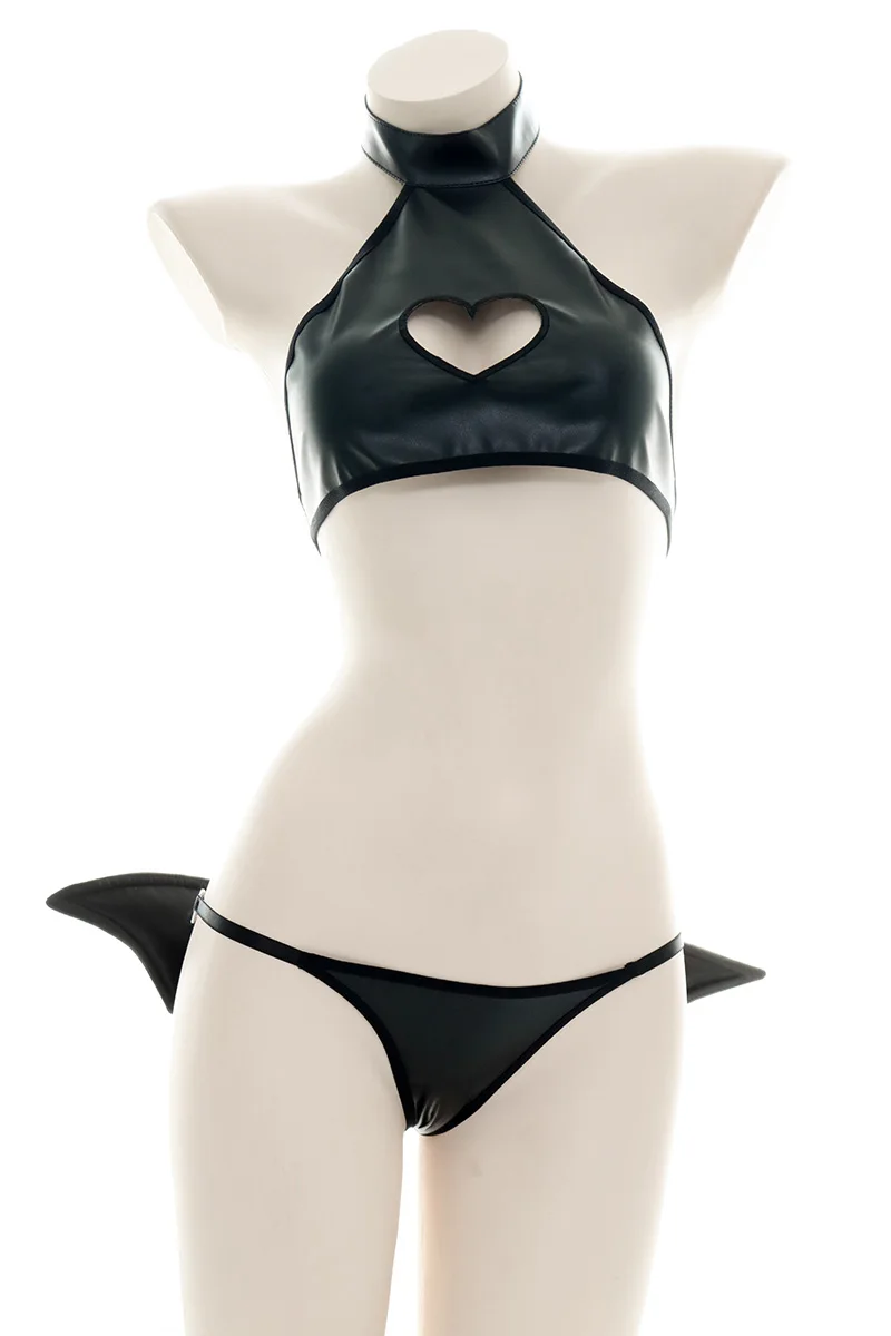 Love Little Devil Hollow Out Pu Leather Underwear Halter Neck Vest Cute Pajama Set Cosplay Costume Women Solid Color Sleepwear
Love Little Devil Hollow Out Pu Leather Underwear Halter Neck Vest Cute Pajama Set Cosplay Costume Women Solid Color Sleepwear