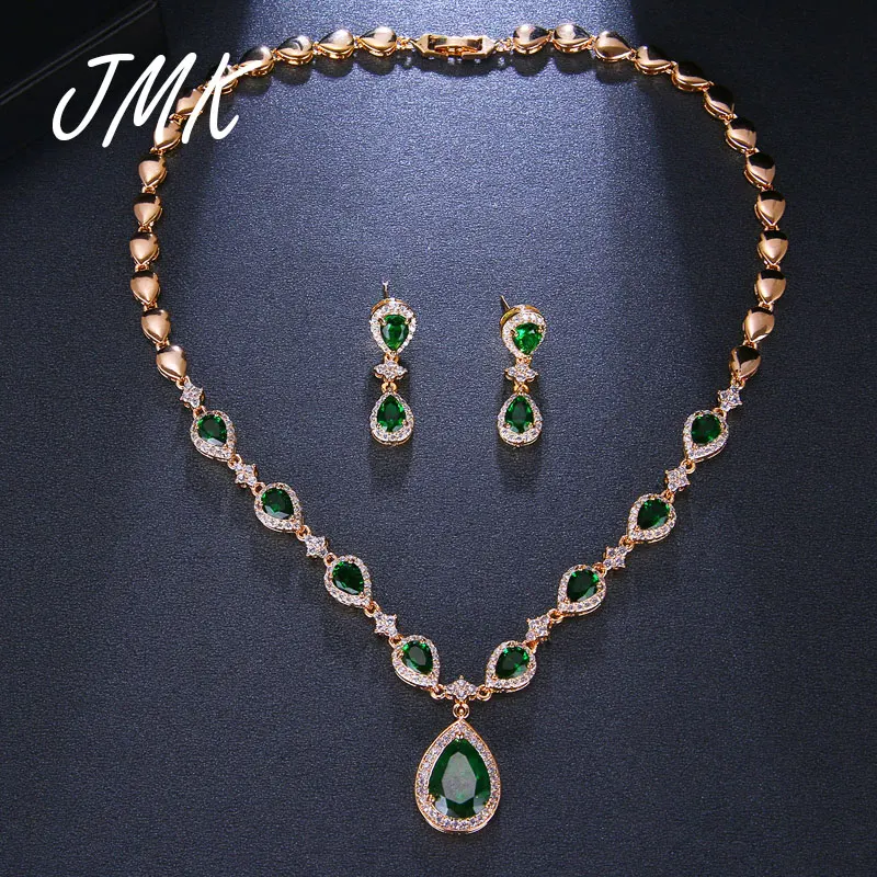 JMK Trendy Green Stone Jewelry Sets AAA Zircon Rose Gold Luxury Earrrings Necklace Sets For Women Bridal Wedding Party Gift
JMK Trendy Green Stone Jewelry Sets AAA Zircon Rose Gold Luxury Earrrings Necklace Sets For Women Bridal Wedding Party Gift