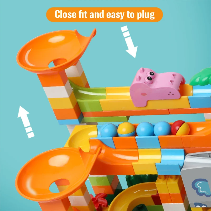 Marble Race Run Slide DIY Compatible Duploe Big Size Building Blocks Animal Figures Funnel Maze Balls Bricks Toys for Children | Игрушки и