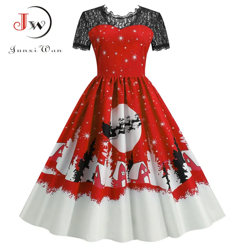 Women Christmas Dress Short Sleeve Elegant Vintage High Waist Casual Fashion Printed Lace Party Sundress
Women Christmas Dress Short Sleeve Elegant Vintage High Waist Casual Fashion Printed Lace Party Sundress