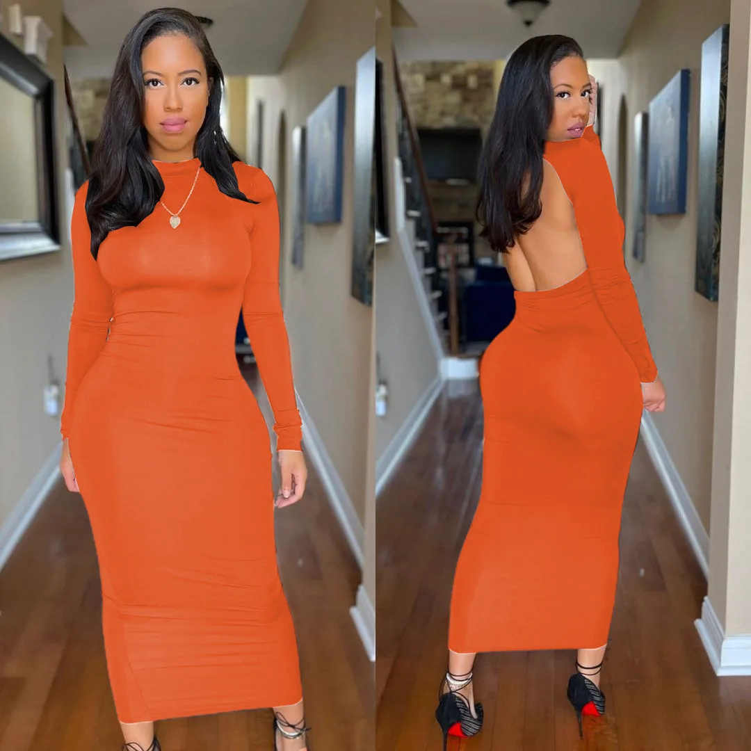 Coffeehot Dresses Sexy Solid Long sleeve O neck Backless Skinny Basic Party club Dress Elegant Evening Party Orange Maxi Dresses
Coffeehot Dresses Sexy Solid Long sleeve O neck Backless Skinny Basic Party club Dress Elegant Evening Party Orange Maxi Dresses