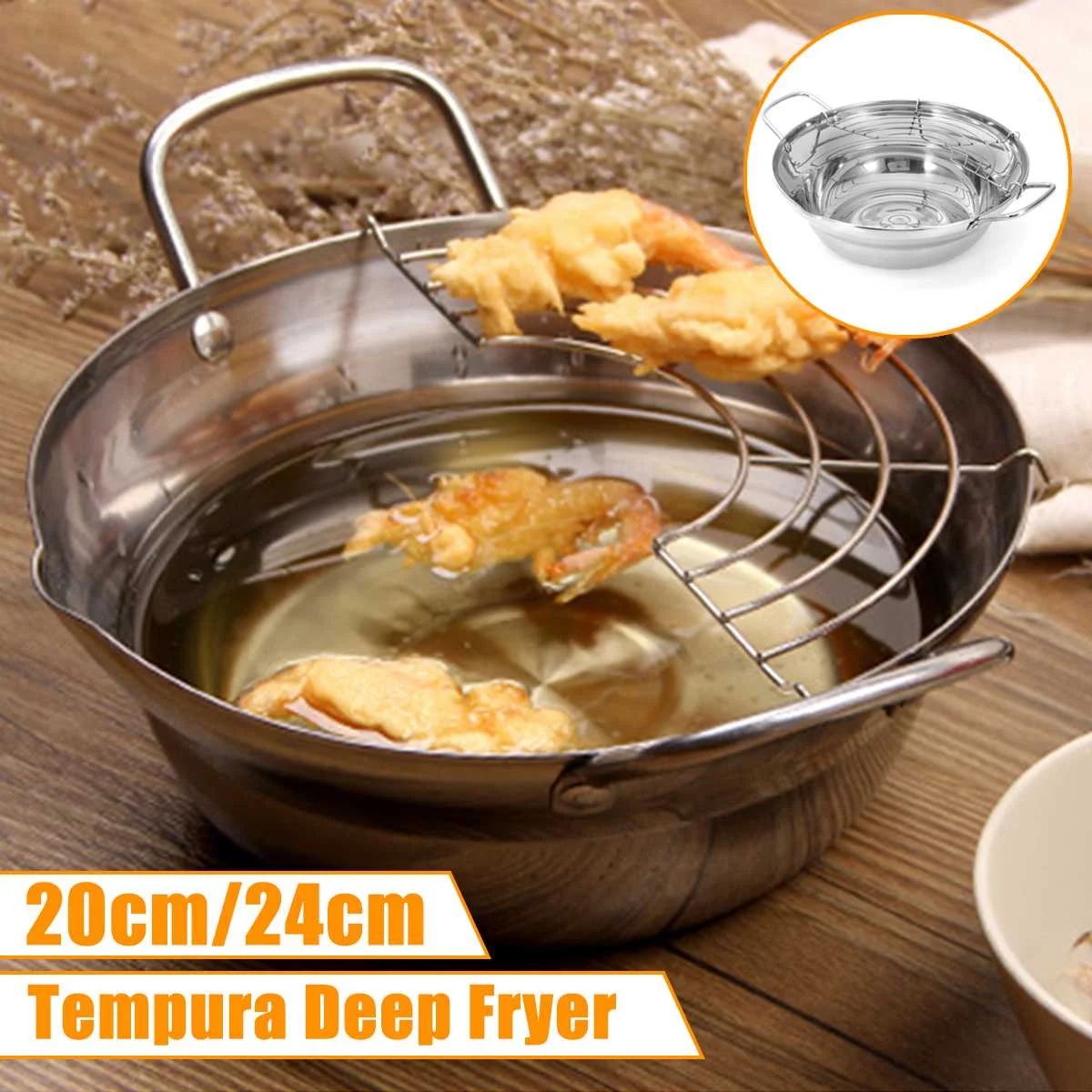 Japanese Deep Frying Pot Stainless Steel Tempura Deep Fryer Pan 20/24cm Kitchen Oil Fryer Pot for French Fries or Fried Chicken
Japanese Deep Frying Pot Stainless Steel Tempura Deep Fryer Pan 20/24cm Kitchen Oil Fryer Pot for French Fries or Fried Chicken
