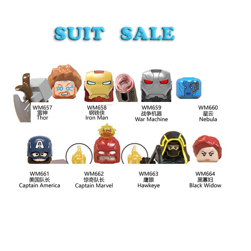 8Pcs Set Movie Series Mini Figure Thor Iron Man War Machine Nebula Captain Marvel Bricks Blocks Diy Assembled Model Toys
8Pcs Set Movie Series Mini Figure Thor Iron Man War Machine Nebula Captain Marvel Bricks Blocks Diy Assembled Model Toys