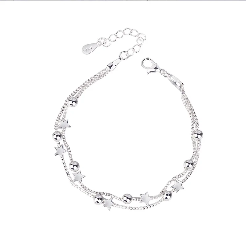 Fashion Simple Silver Color Star Bracelet Double Layer Round Bead Charm Bracelet for Women Romantic Valentine's Day Gift Jewelry 
Fashion Simple Silver Color Star Bracelet Double Layer Round Bead Charm Bracelet for Women Romantic Valentine's Day Gift Jewelry