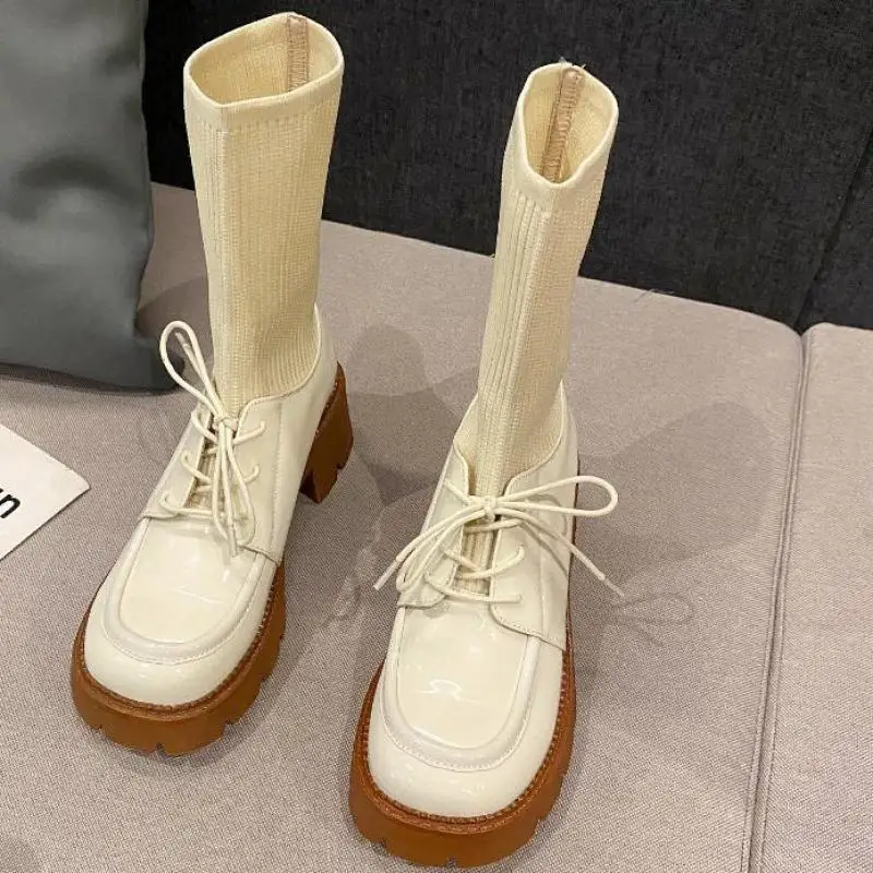 Autumn Winter Thick Heels Knee High Boots Knitted Sock Stretch British Style Long Shoes Woman Mid Calf Botines De Mujer
Autumn Winter Thick Heels Knee High Boots Knitted Sock Stretch British Style Long Shoes Woman Mid Calf Botines De Mujer