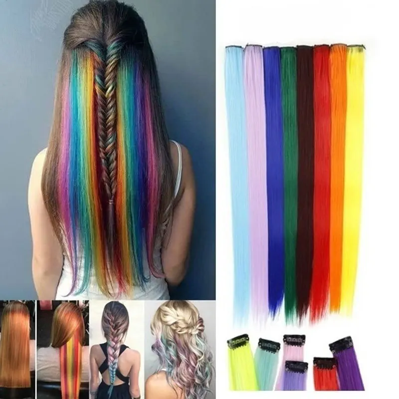 55 см Длинные прямые Разноцветные заколки для волос пряди на заколках косы ободки