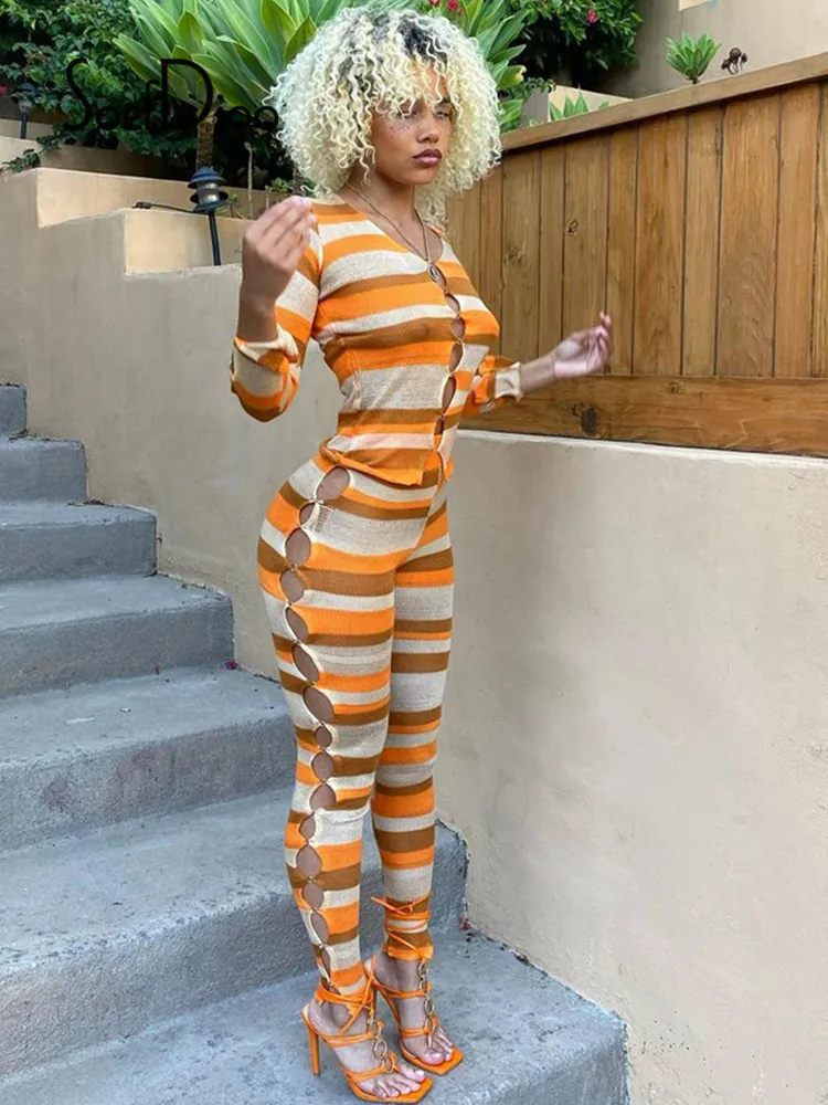 Soefdioo Sexy Hollow Out Two Piece Set Women Stripe Long Sleeve Tshirts Hole Pencil Pants Matching Fall 2021 Fashion Streetwear
Soefdioo Sexy Hollow Out Two Piece Set Women Stripe Long Sleeve Tshirts Hole Pencil Pants Matching Fall 2021 Fashion Streetwear