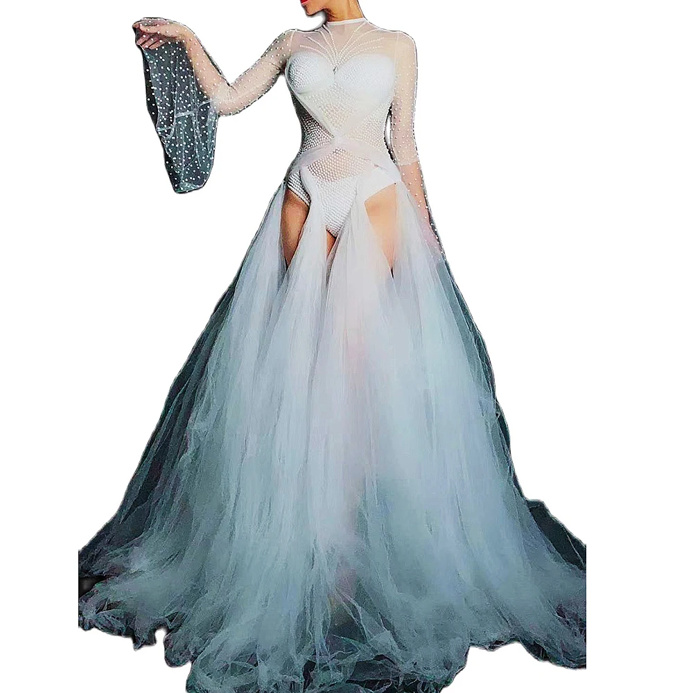 White High Grade Mesh Long Tailing Tassel Women Romper Transparent Leotard Bodysuit Evening Party Wear Nightclub Costume
White High Grade Mesh Long Tailing Tassel Women Romper Transparent Leotard Bodysuit Evening Party Wear Nightclub Costume