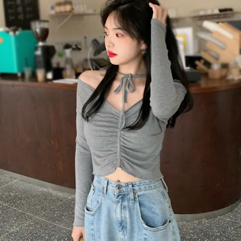 Female Spring Korean Style Fashion Sexy Slim One-line Neck Lace Halter Long Sleeve Top T-Shirt
Female Spring Korean Style Fashion Sexy Slim One-line Neck Lace Halter Long Sleeve Top T-Shirt