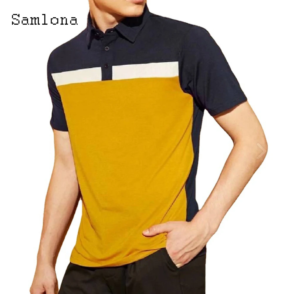 Samlona Men Fashion Polo Shirt Sexy Mens clothing 2021 Patchwork Summer Baisc Top Casual Pullovers Man T-shirt Plus size S-3XL
Samlona Men Fashion Polo Shirt Sexy Mens clothing 2021 Patchwork Summer Baisc Top Casual Pullovers Man T-shirt Plus size S-3XL