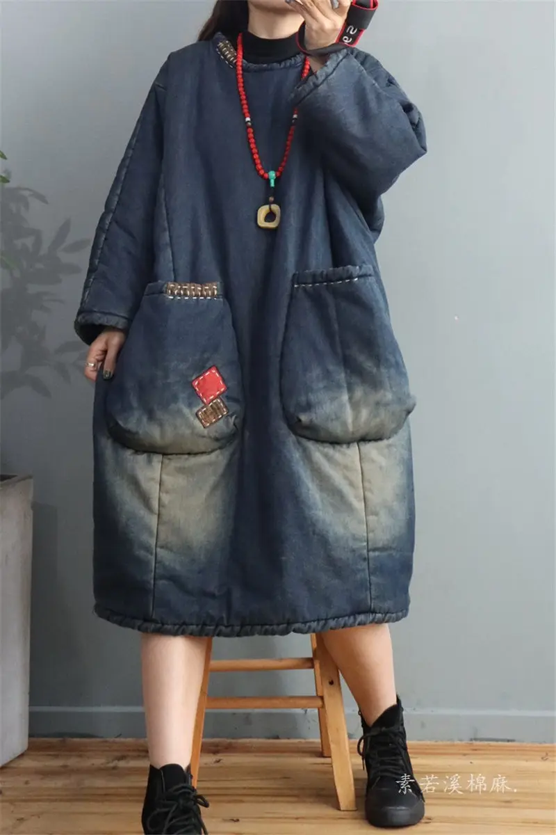 Vintage Parka Jacket Winter Women's Retro Denim Quilted Round Neck Dress Large Size Loose Thick Warm Robe Mid-Length Dress y1261
Vintage Parka Jacket Winter Women's Retro Denim Quilted Round Neck Dress Large Size Loose Thick Warm Robe Mid-Length Dress y1261