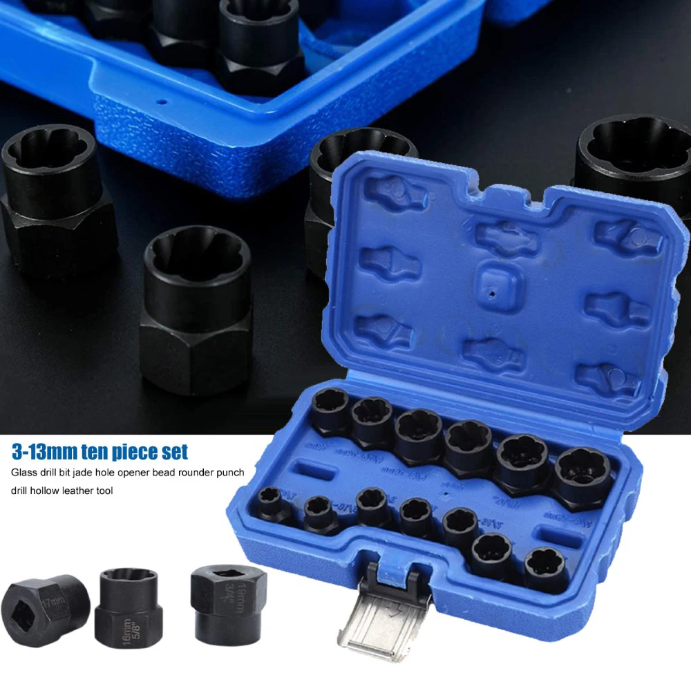 13pcs Bolt Nut Screw Remover Set Impact Damaged Stud Extractor Socket Tool Kit Removing Socket Wrench Accessories 
13pcs Bolt Nut Screw Remover Set Impact Damaged Stud Extractor Socket Tool Kit Removing Socket Wrench Accessories