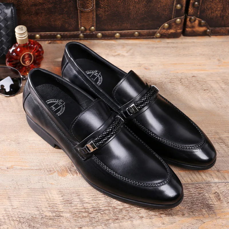 Men British Round Toe Shoes New Black Wedding Shoes Men Dress Genuine Leather Formal Business Party Oxfords Shoes B22