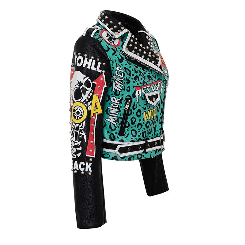 Women Colorful Graffiti Punk Style Pu Leather Jacket with Belt Rivet Queen Motorcycle Coats and Jackets
Women Colorful Graffiti Punk Style Pu Leather Jacket with Belt Rivet Queen Motorcycle Coats and Jackets