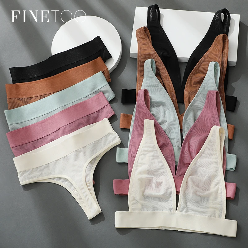 FINETOO Sexy Mesh Bra Set Deep V Tops Low Waist Thongs Underwear Suit Girls Wireless Bralette Sexy G-string Underpants S-2XL New
FINETOO Sexy Mesh Bra Set Deep V Tops Low Waist Thongs Underwear Suit Girls Wireless Bralette Sexy G-string Underpants S-2XL New